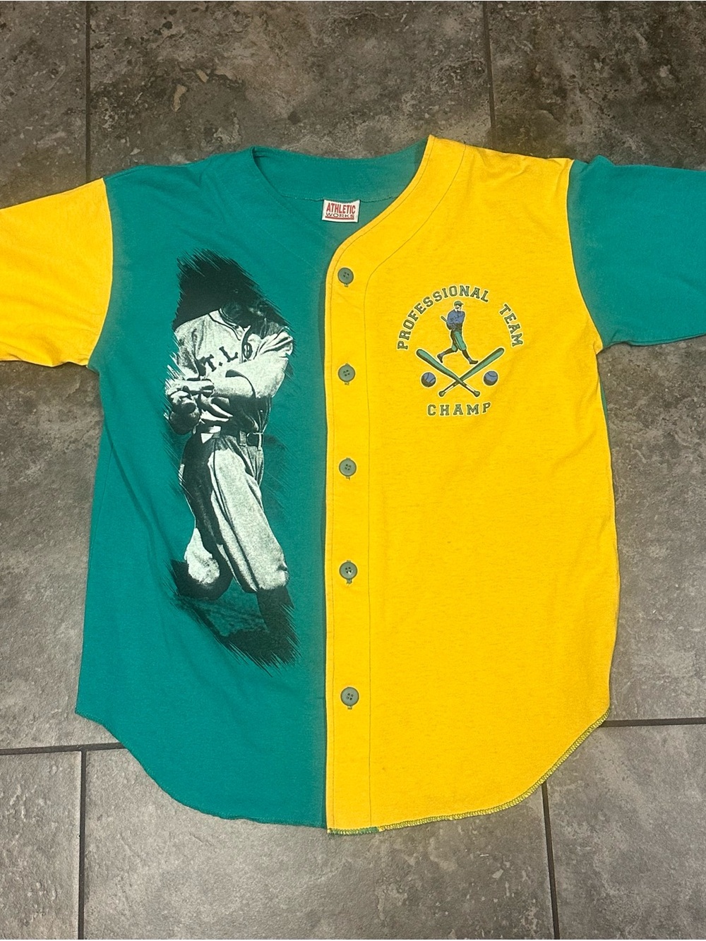 Vintage Athletic Works Teal & Yellow Two-Tone Baseball Button-Up